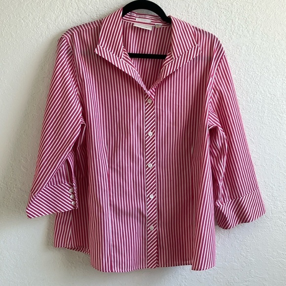 Talbots Tops - Chicos Pink and White Striped Collared Button Down Size 3 100% cotton no iron
